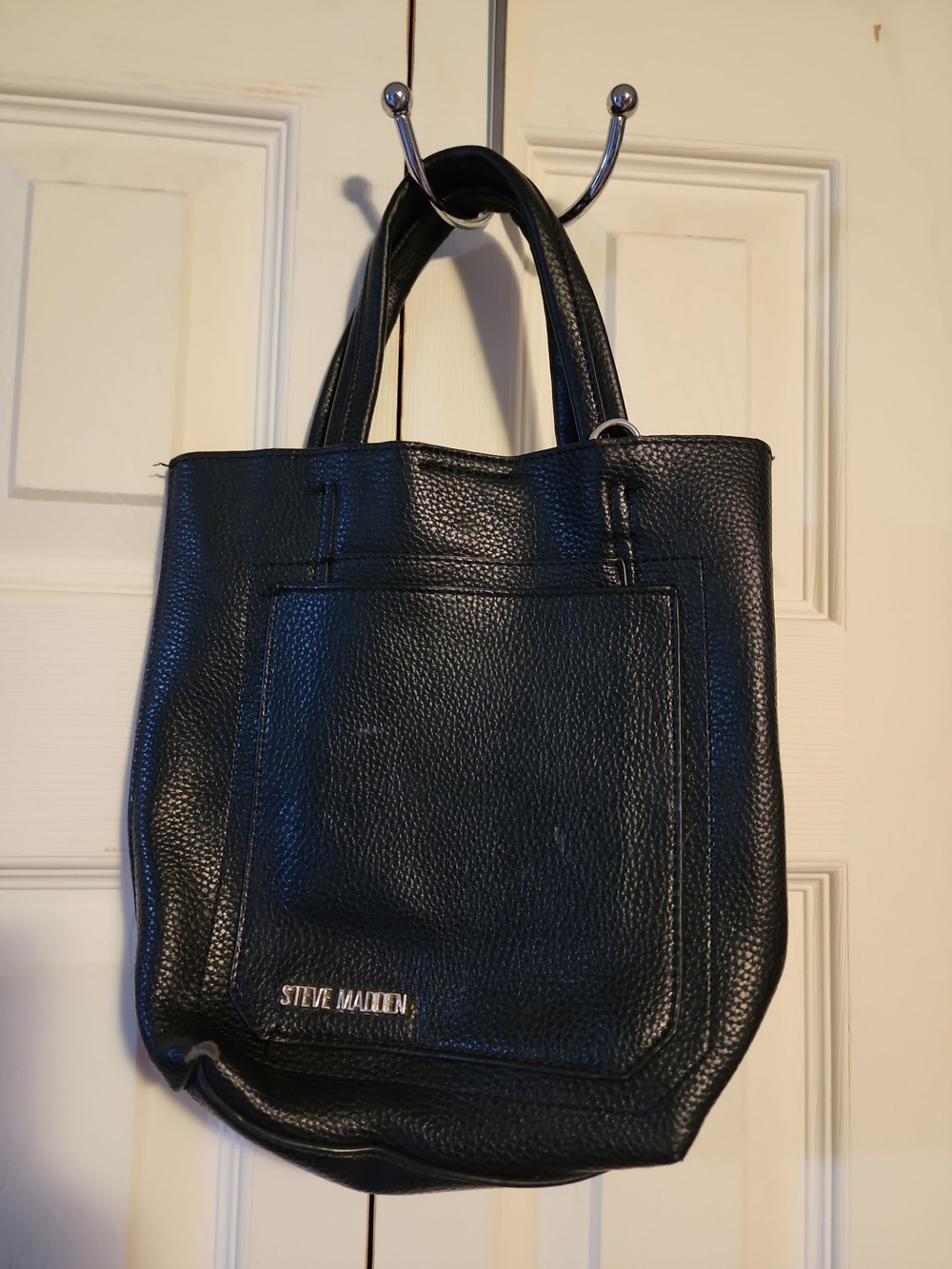 Steve Madden Black Pebbled Leather Carryall Tote